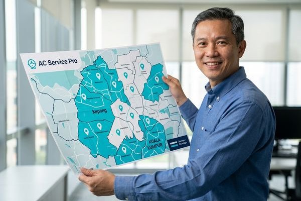 AC Service Pro service coverage map of Kepong and Kuala Lumpur area