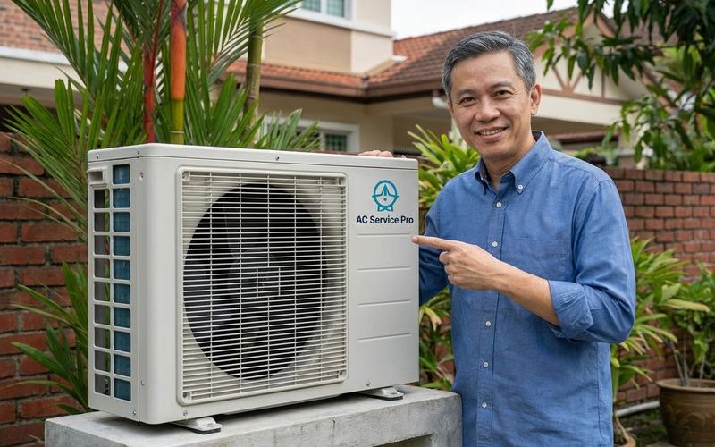 Aircond outdoor unit with clear surroundings and good airflow