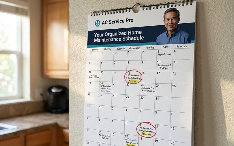 Service schedule calendar showing recommended aircond maintenance intervals